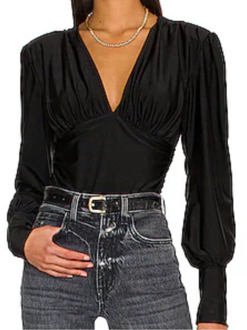 AFRM Black Porter Deep V Neck Plunge Bodysuit Size XL NWT!
